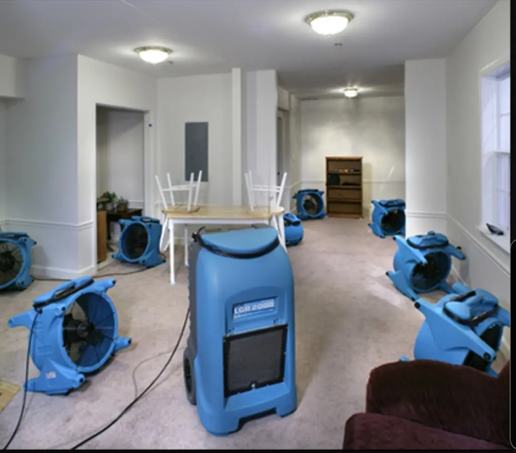 Air movers and dehumidifier setup for Water Damage Restoration in DuBois